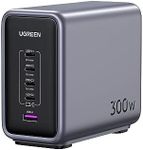UGREEN Nexode 300W GaN USB C Charger, 5-Port Desktop Charging Station Compatible with MacBook Pro/Air, Dell XPS, iPhone 17/16/15 Series, Galaxy S25/S24, Pixel 10/9, iPad Air/Pro, Steam Deck
