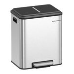 SONGMICS Kitchen Bin, 2 x 4 Gal. (2 x 15 L) Double Bin for Recycling and Waste, Rubbish Bin, Inner Buckets, Steel, Soft-Close Lid, Wide Sturdy Pedal, Metallic Silver LTB544E01