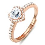 Chriscoco 925 Sterling Silver Ring for Women Rose Gold Love Heart Ring Adjustable Cubic Zirconia Rings Simulated Diamond Ring Engagement Promise Wedding Rings with Jewellery Box