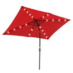 10x6.5ft Rectangle Outdoor Patio Beach Market Aluminium Umbrella Sun Shade Solar Powered Led Light Crank Tilt (Red)