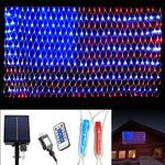 DANLI Solar Powered American Flag Light, Waterproof 420 LED String Lights with Remote, US Flag Light with Plug, 8 Modes Net Light Decoration for Garden Patio July 4th National Day Independence D