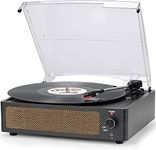 Vinyl Record Player with Speaker Vintage Turntable for Vinyl Records, Belt-Driven Turntable Support 3-Speed, Wireless Playback, Headphone, AUX-in, RCA Line LP Vinyl Players Retro Black