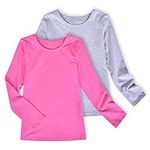 Sunny Fashion 2 Packs Girls Top Tee Shirt Long Sleeve Gray Pink School Uniform Size 7-8 Years