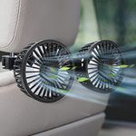 Topretty Car Fan, USB Powered Car Fans for Backseat, Universal 360° Rotatable Car Seat Fan With 3 Speed Strong Wind, Dual Head Rear Seat Car Fans for SUV RV Truck Sedan Home Office