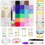 SANNIDHI® 6000pcs+ Clay Beads for Bracelet Making, 24-Color Flat Polymer Beads & Letter Beads, Heart Smile Face Gold Beads, Charms, Tools Kit for Jewelry DIY Crafting, Gift for Girls Women