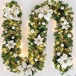 HIIXHC Christmas Illuminate Garland 8.8 ft Christmas Rattan Christmas Artificial Flower Vine Plants Christmas Decorations, Christmas Garland With Pre-Lit Battery Operated (Battery Not Include) (White)