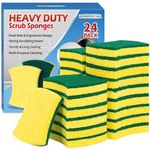 HOMERHYME Heavy Duty Cellulose Scrub Sponges 24 Pack, Kitchen Sponge with Double-Side & Ergonomic Design. Durable Sponge for Dishes, Uncoated Cookware, Sink, and Countertops.