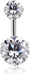 TinyStudio Stainless Steel Belly Button Ring with Double CZ Gems - 14g Barbell Navel Piercing Jewelry