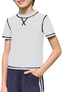 Haloumoning Boys Athletic Short Sleeve T-Shirts Kids Quick Dry Rash Guard Swim Shirt Tops Tees 5-14 Years White