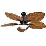 YITAHOME Tropical Ceiling Fan with LED Light and Remote Control 52 Inch Palm Reversible Fan Light with Memory Function 5 Leaf Blades and Balance Clips - Black