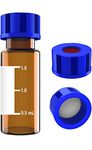 Autosampler Vial, 2ml HPLC Vial, Amber Lab Vial, Sample Vial with Writing Area, 9-425 Screw-Thread Vial, Blue Screw Cap with Hole, White PTFE & Red Silicone Septa 100 Pack