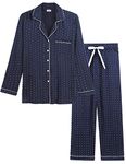 Amorbella Womens Breastfeeding Button Down/Up Long Sleeve Pajama/Pj Set for(Navy Polka Dot, Medium)