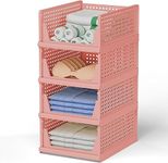 mechdel Stackable and Foldable Wardrobe, Foldable Shirt Storage Stacker, Collapsible Wardrobe, Mounted Closet Storage and Organisation System (5PCS, Foldable Stackable - Dark Pastel Pink)