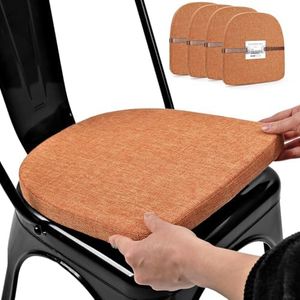 BUYUE Friendly Woven Fabric 14x14 Magnetic Cushions for Metal Chair Set of 4, Enhanced Anti-Slip Seat Pads for Dining Kitchen Café Stackable Chairs (U-Shape, Orange, 4 Counts)