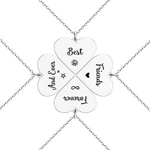 HOFOYA Sisters Necklaces for 4 Best Friends Forever and Ever Neckalce Set 4 BFF Necklace 4 Piece Charms & Pendants Clover of 4 friendship Jewelry Gifts For Women Teen Girls.