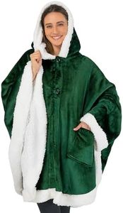 PAVILIA Angel Wrap Hooded Blanket | Poncho Blanket Wrap with Plush Fluffy Sherpa Lining | Wearable Blanket Throw Gift with Hood Pockets Cape | Warm Shawl Cozy Gifts for Women Wife (Green)