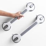 LEVERLOC Removable Drill Free Suction Grab Bar for Shower and Bathtubs, Shower Handle for Bathroom, Handrails for Seniors and Elderly, 2 Pack 16 Inch, Grey