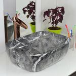 Reyal Marble Ceramic Tabletop Wash basin | Countertop Vessel Sink | Wash Basin over counter For Bathroom Hotel Home (18 x 13 x 5.5 Inch) Marble Basins (Dark Grey Marble -Glossy)