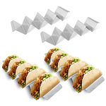 WeeGoo Taco Holders, Set of 4 Taco Stands, Stainless Steel Taco Holder Stand for Hold 4 Tacos Each, Wave Shaped Taco Rack for Taco Tuesday or Taco Shells, Silver