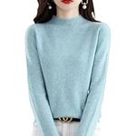 Beautyhis Cashmere Sweaters for Women,100% Cashmere Long Sleeve Crew Mock Neck Light Cozy Soft Pullover Jumpers (Sky Blue,XXL)