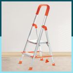 Houza 2 Step Foldable Aluminium Ladder for Home | Ladder with Anti-Slip Shoes | Slip Prevention Steps | Durable, Heavy Duty, Safe, and Stylish | (Orange)