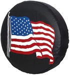 HEALiNK Spare Tire Cover with Flag, PVC Leather Waterproof Dust-Proof Rv Wheel Covers for Jeep Liberty Wrangler SUV Camper Travel Trailer Accessories (17 Inch for Diameter 31"-33")