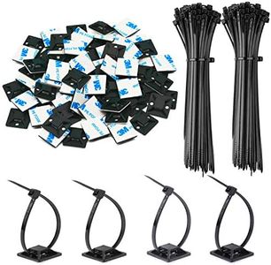 140 Pack 3/4" Zip Tie Adhesive Mounts Self Adhesive Cable Base Holders with Multi-Purpose Tie wire clips with screw hole,Anchor stick on wire holder,Black