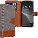 kwmobile Wallet Case Compatible with Google Pixel 8a - Case Fabric and Faux Leather Phone Flip Cover - Light Grey/Brown