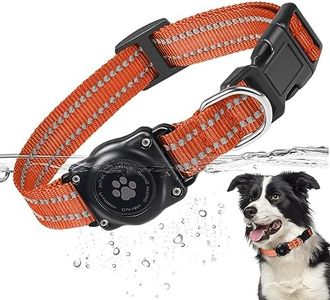 Furrigo Airtag Dog Collar, 100 Percent Waterproof Integrated Apple Air Tag Dog Collars, Reflective GPS Dog Collar with Hard PC AirTag Holder Case for Small Medium Large Dog (Orange)