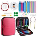 JOZEA 37pcs Aluminum Circular Knitting Needles Set with Ergonomic Handles,13 Size Interchangeable Crochet Needles