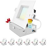 LUXRITE 4 Inch Square LED Recessed Ceiling Light with Junction Box, 15W, 5CCT Selectable 2700K/3000K/3500K/4000K/5000K, 1300LM High Brightness, Dimmable Canless Downlight, Wet Rated, ETL (6 Pack)