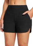 BALEAF Swim Shorts Womens Tummy Control High Waisted Swimming Board Shorts with Pockets Liner Quick Dry 3'' UPF 50+ Black M