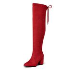 DREAM PAIRS Women’s Red Thigh High Boots Over The Knee Stretch Suede Cute Block Heel Fashion Long Boots Size 7 M US Gracie-2