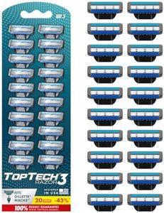 Razor 3 for Men - Replaceable Cartridges for Manual Shaving Razor - 3-Blade Technology Refills - Fits Gillette Mach3 - Soft Shave Sharp Blades - Cost-effective Refill (20 refills)