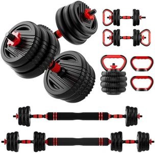 SCEPKN Adjustable Dumbbell Set, 10/20/30/45/70/90lbs Free Weight Set with Connector, 5 in1 Dumbbells Set Used as Barbell, Kettlebells, Push up Stand,Weight Plate, Fitness Exercises for Home Gym Suitable Men/Women