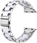Wearlizer Compatible with Apple Watch Band 42/44/45/46/49mm Fashion Silver Womens Mens， Stainless Steel Strap White Resin Wristband Replacement iWatch Series 11 10 9 8 7 6 5 4 3 SE/Ultra 3 2 1