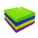 SOFTSPUN Microfiber Cleaning Cloths, 4pcs 40x40cms 340GSM Multi-Colour! Highly Absorbent Lint and Streak Free Multi -Purpose Wash Cloth for Kitchen Window Stainless Steel Silverware.……