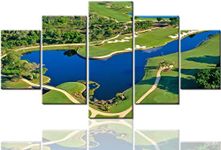 Pictures Wall Decor Golf Course Artwork Blue Lake and Green Grass Paintings for Living Room Giclee Multi Panel Prints Wall Art on Canvas House Decorations Framed Stretched Ready to Hang(60''Wx32''H)