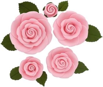 Global Sugar Art Exquisite Rose & Leaf Tray Edible Sugar Cake Flowers, Pink 20 Count Unwired by Chef Alan Tetreault