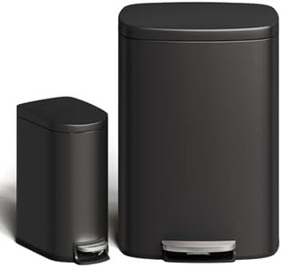 GarveeHome 13 Gal & 2.6 Gal Trash Can Combo Set, Kitchen Trash Can and Bathroom Trash Bin with Lid, Step-On Rustproof Garbage Bin with Inner Bucket, Black