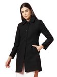 CHKOKKO Blended Women Winter Wear Single Breasted Long Coat Black Small