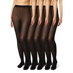 FM London (5-Pack) Tights for Women - Comfortable Women's Tights with Stretch Fit Design, Black, M