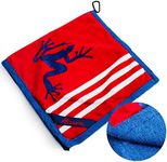 Frogger Amphibian Golf Towel with Wet and Dry Technology, Red/White/Blue - Golf Bag Accessory for Men and Women with Carabiner Clip