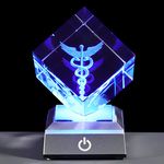 YWHL Crystal Doctor Gifts for Women Men, Doctors' Day Gifts for Doctors, White Coat Ceremony Gifts, 3D Caduceus Figurine with Colorful Light Base for Medical Students Medical Professionals