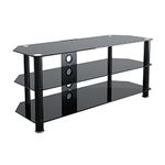 MAHARA Glass Corner TV Stand – Universal Black Glass TV Unit 114cm wide with Glass Shelves and Cable Management – TV Floor Stand Suitable for up to 55” TVs and Max Weight 45kg