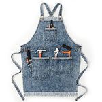 Jeanerlor - Denim Shop Tool Men's Apron with Pockets for Barber Woodworking Special Washing Style Cross Straps (Denim Blue) Adjustable L to XXL