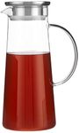 KiKiluxxa Borosilicate Water Jug 1.5 Litre, Stainless Steel Air Tight Lid,Iced Tea Pitcher, Water Jug, Hot Cold Water, Milk and Juice Beverage Carafes (LetinoLet Jug)