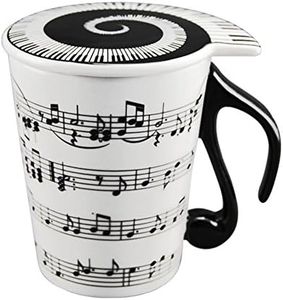 HLJgift Creative Ceramic Musician Coffee Mug Tea Cup with Lid Staves Music Notes as Valentine's Day Gift Teacher Gift