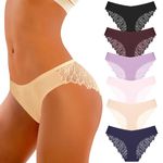 flintronic Lace Knickers for Women Multipack, Ultra Thin Floral Lace Briefs Ladies, Stretchy Hipster Panties, Ladies Silk Underwear Sexy Lace Stretch Brief Knickers Pack of 6 (L)