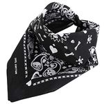 TRIXES Black Bandana Playing Card Head Scarf with Double-sided White Skull Design - Adult Unisex Neck Warmer - Halloween Costume Accessories